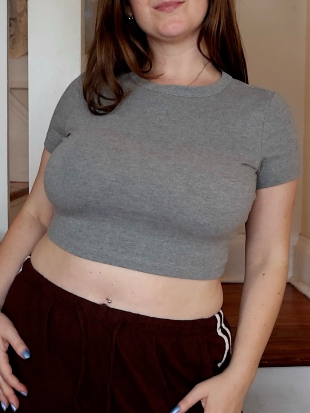 wild fable Gray Ribbed Short Sleeve Crop Top